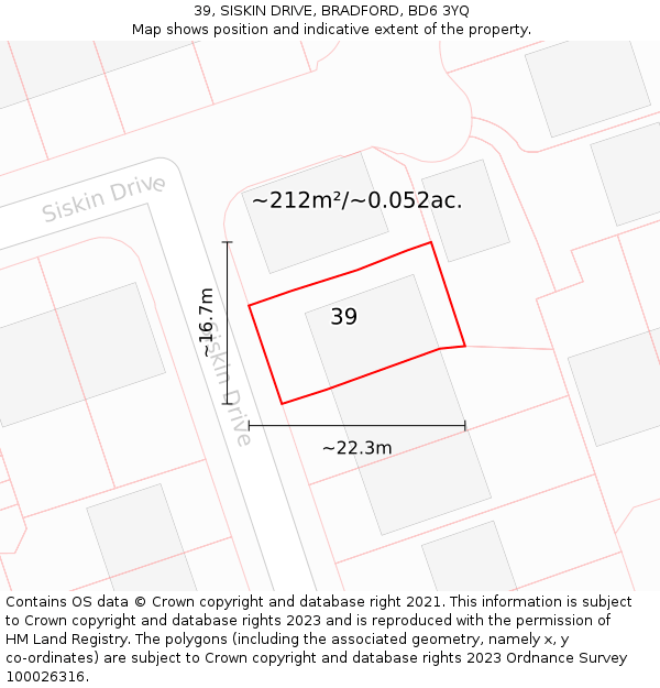 39, SISKIN DRIVE, BRADFORD, BD6 3YQ: Plot and title map