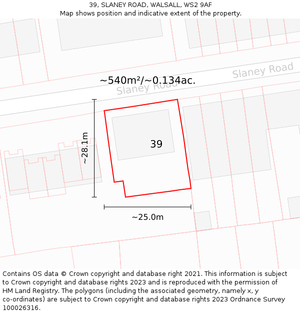 39, SLANEY ROAD, WALSALL, WS2 9AF: Plot and title map