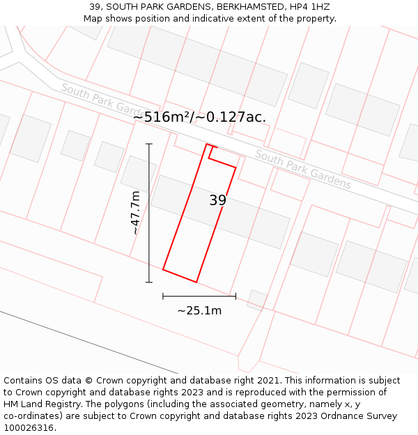 39, SOUTH PARK GARDENS, BERKHAMSTED, HP4 1HZ: Plot and title map