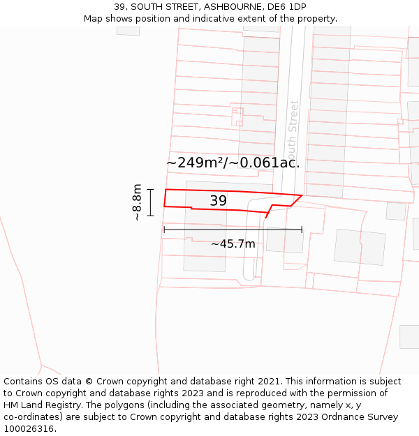 39, SOUTH STREET, ASHBOURNE, DE6 1DP: Plot and title map