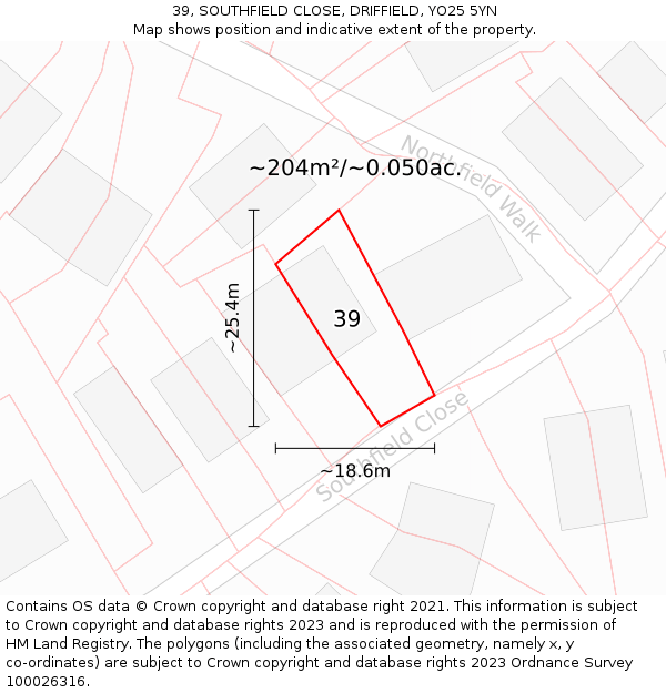 39, SOUTHFIELD CLOSE, DRIFFIELD, YO25 5YN: Plot and title map
