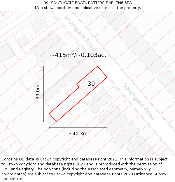 39, SOUTHGATE ROAD, POTTERS BAR, EN6 5EA: Plot and title map