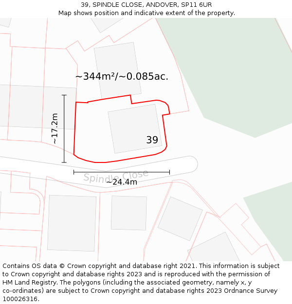 39, SPINDLE CLOSE, ANDOVER, SP11 6UR: Plot and title map
