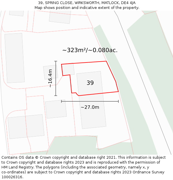 39, SPRING CLOSE, WIRKSWORTH, MATLOCK, DE4 4JA: Plot and title map