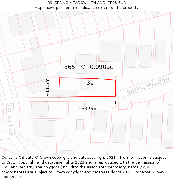 39, SPRING MEADOW, LEYLAND, PR25 5UR: Plot and title map