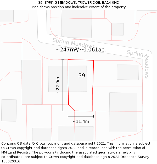 39, SPRING MEADOWS, TROWBRIDGE, BA14 0HD: Plot and title map