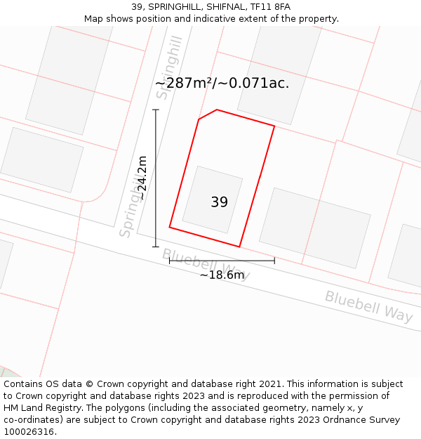 39, SPRINGHILL, SHIFNAL, TF11 8FA: Plot and title map