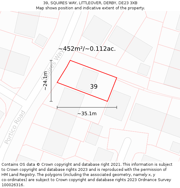 39, SQUIRES WAY, LITTLEOVER, DERBY, DE23 3XB: Plot and title map