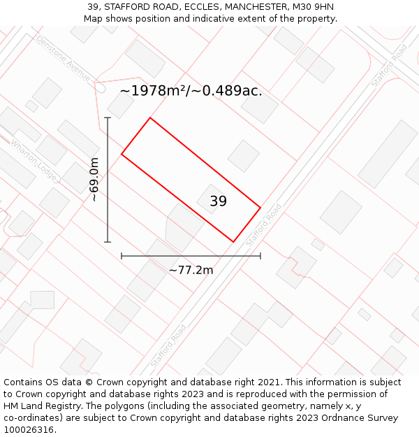 39, STAFFORD ROAD, ECCLES, MANCHESTER, M30 9HN: Plot and title map
