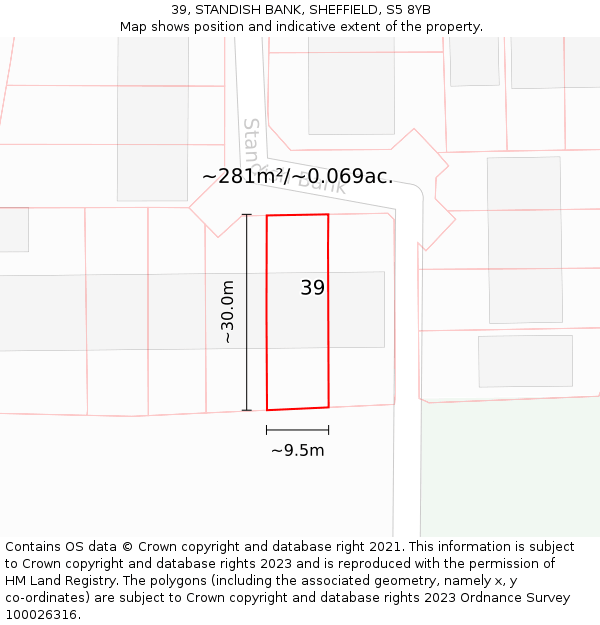 39, STANDISH BANK, SHEFFIELD, S5 8YB: Plot and title map