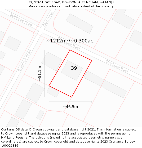 39, STANHOPE ROAD, BOWDON, ALTRINCHAM, WA14 3JU: Plot and title map