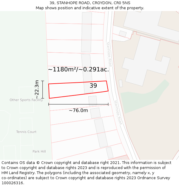39, STANHOPE ROAD, CROYDON, CR0 5NS: Plot and title map