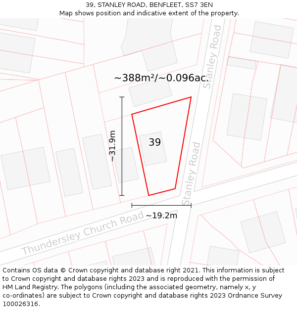 39, STANLEY ROAD, BENFLEET, SS7 3EN: Plot and title map