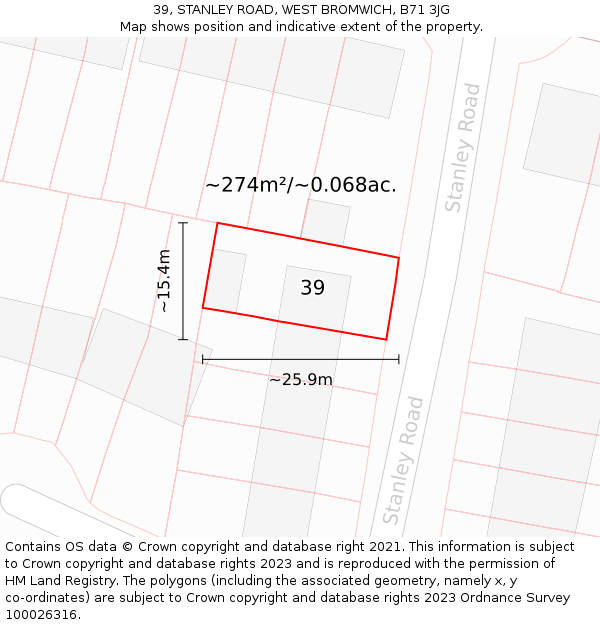 39, STANLEY ROAD, WEST BROMWICH, B71 3JG: Plot and title map