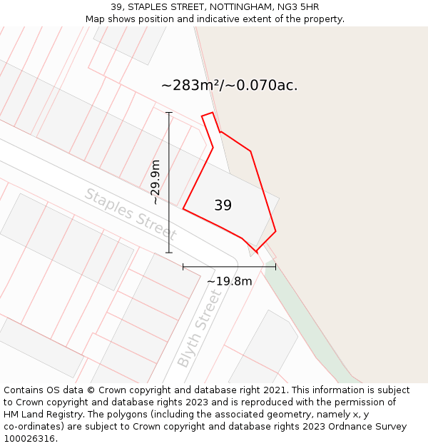 39, STAPLES STREET, NOTTINGHAM, NG3 5HR: Plot and title map