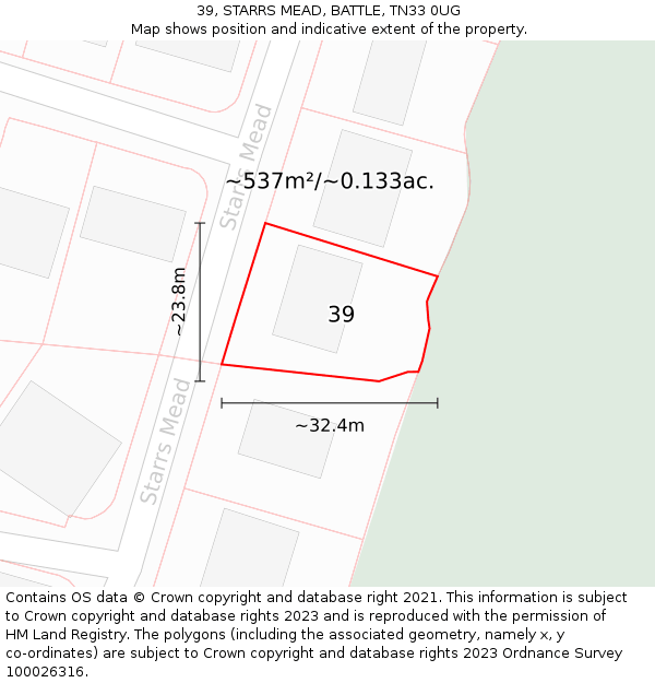 39, STARRS MEAD, BATTLE, TN33 0UG: Plot and title map