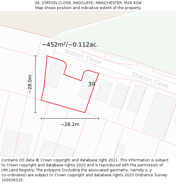 39, STATION CLOSE, RADCLIFFE, MANCHESTER, M26 4GW: Plot and title map
