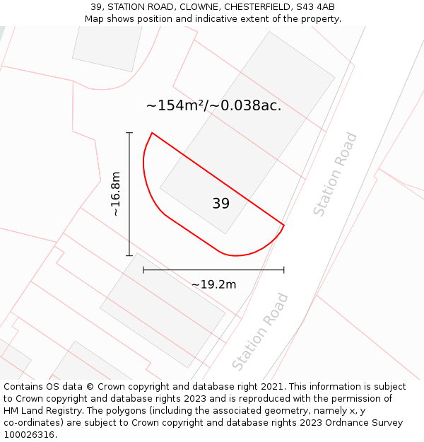 39, STATION ROAD, CLOWNE, CHESTERFIELD, S43 4AB: Plot and title map