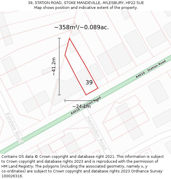 39, STATION ROAD, STOKE MANDEVILLE, AYLESBURY, HP22 5UE: Plot and title map