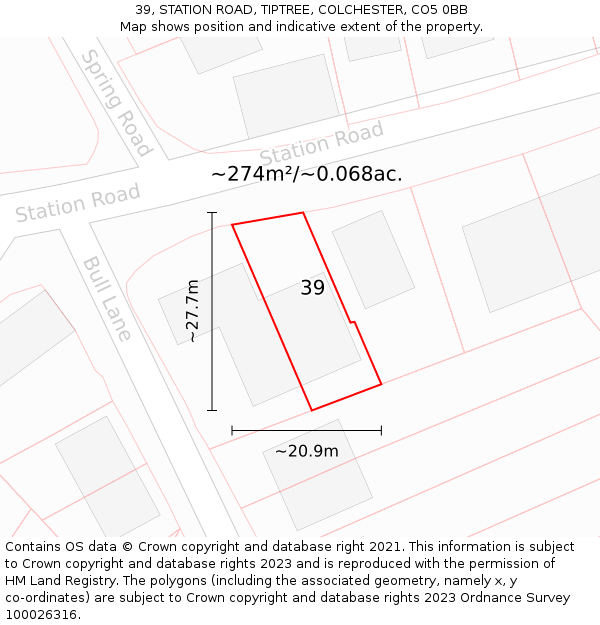 39, STATION ROAD, TIPTREE, COLCHESTER, CO5 0BB: Plot and title map