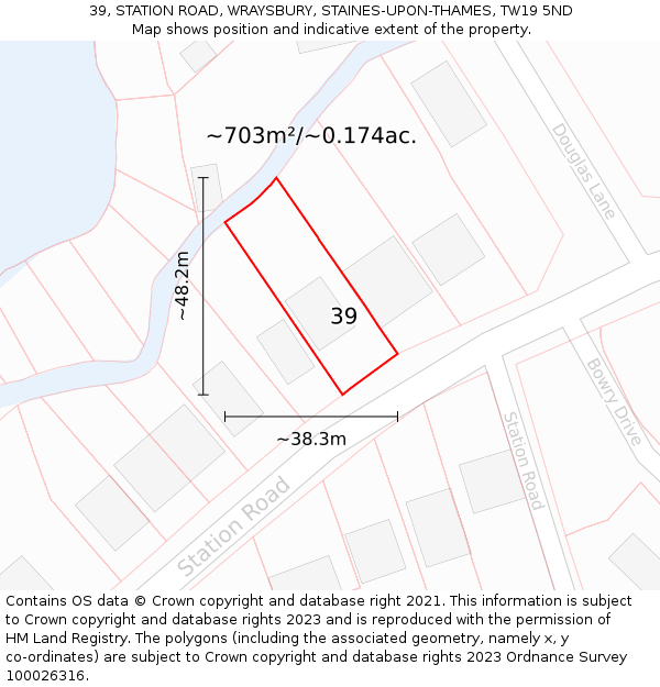 39, STATION ROAD, WRAYSBURY, STAINES-UPON-THAMES, TW19 5ND: Plot and title map