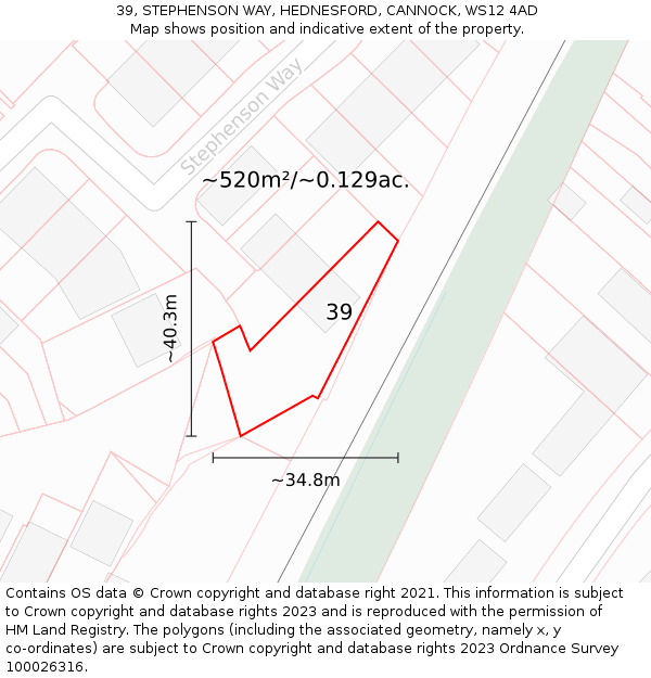 39, STEPHENSON WAY, HEDNESFORD, CANNOCK, WS12 4AD: Plot and title map