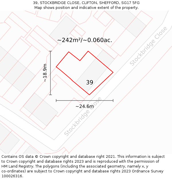 39, STOCKBRIDGE CLOSE, CLIFTON, SHEFFORD, SG17 5FG: Plot and title map