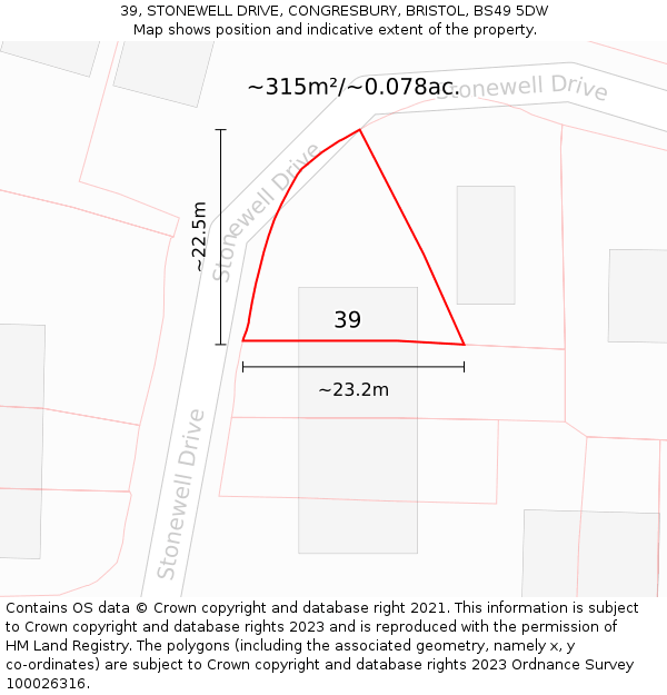 39, STONEWELL DRIVE, CONGRESBURY, BRISTOL, BS49 5DW: Plot and title map