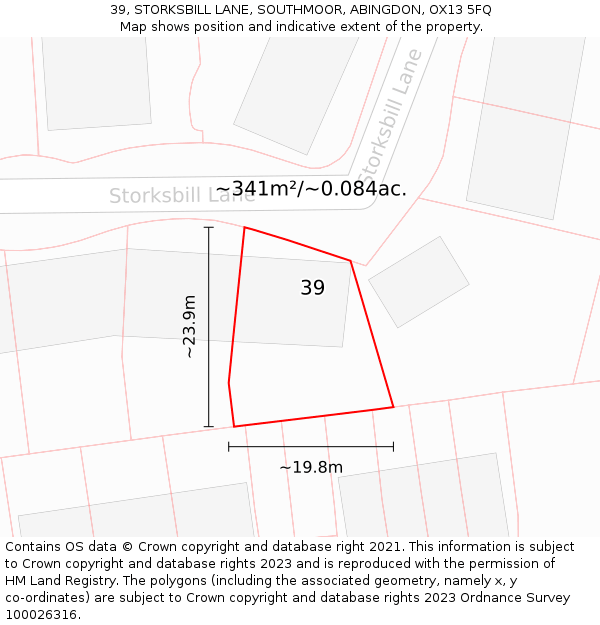 39, STORKSBILL LANE, SOUTHMOOR, ABINGDON, OX13 5FQ: Plot and title map