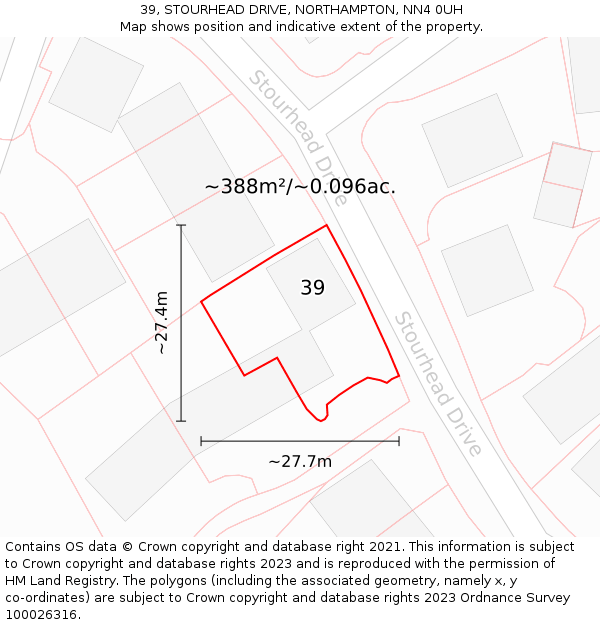 39, STOURHEAD DRIVE, NORTHAMPTON, NN4 0UH: Plot and title map