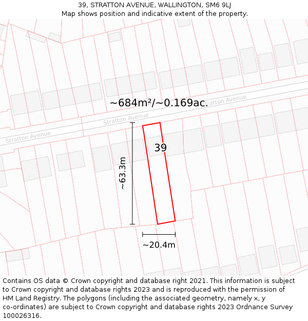 39, STRATTON AVENUE, WALLINGTON, SM6 9LJ: Plot and title map