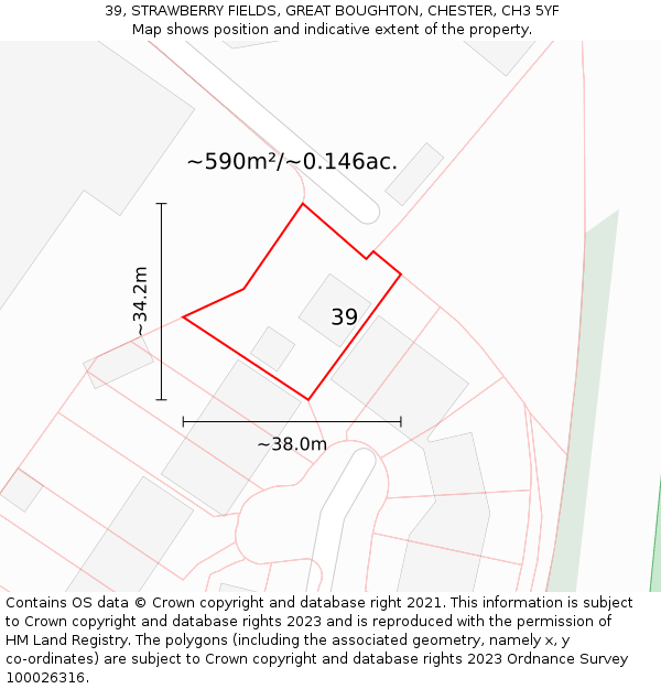 39, STRAWBERRY FIELDS, GREAT BOUGHTON, CHESTER, CH3 5YF: Plot and title map