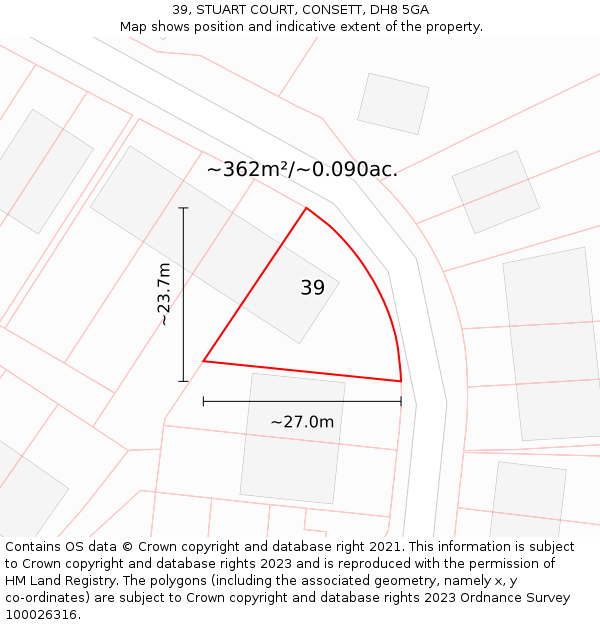39, STUART COURT, CONSETT, DH8 5GA: Plot and title map