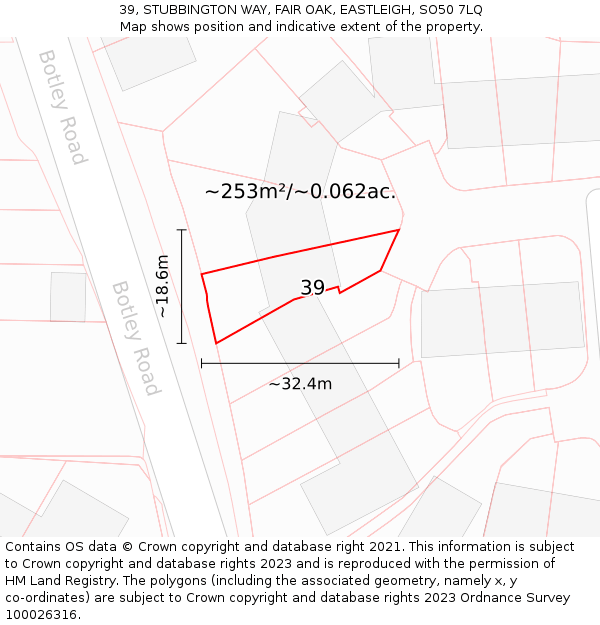 39, STUBBINGTON WAY, FAIR OAK, EASTLEIGH, SO50 7LQ: Plot and title map