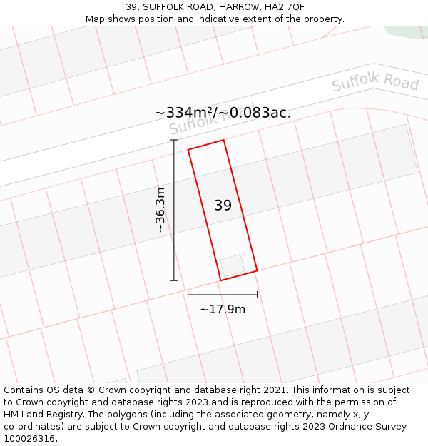 39, SUFFOLK ROAD, HARROW, HA2 7QF: Plot and title map