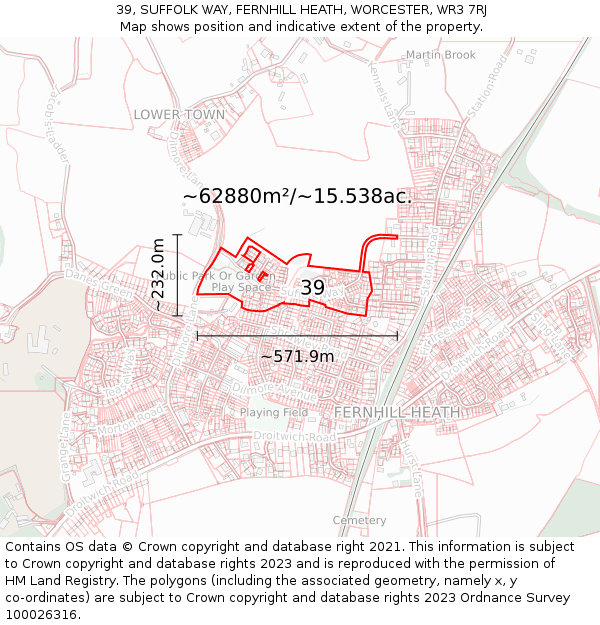 39, SUFFOLK WAY, FERNHILL HEATH, WORCESTER, WR3 7RJ: Plot and title map