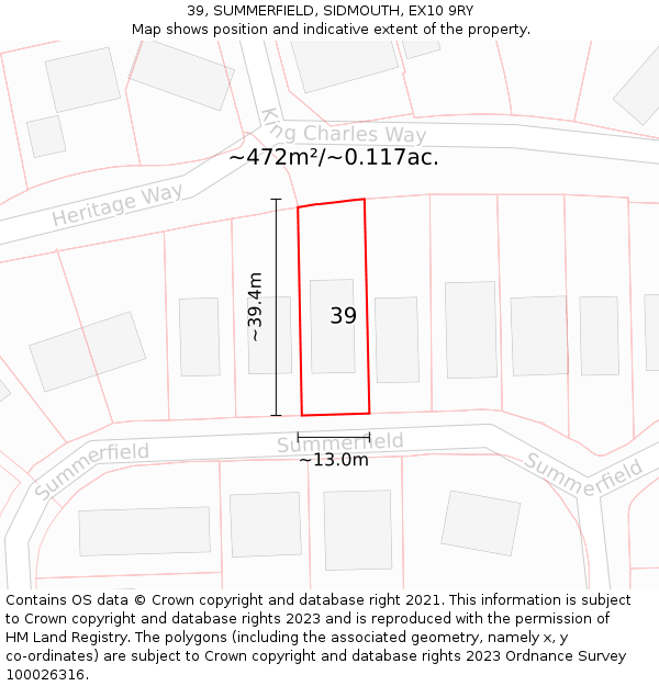 39, SUMMERFIELD, SIDMOUTH, EX10 9RY: Plot and title map