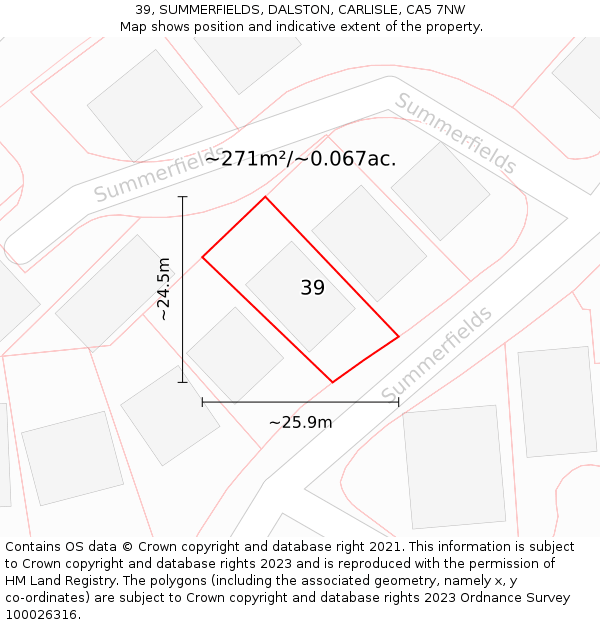 39, SUMMERFIELDS, DALSTON, CARLISLE, CA5 7NW: Plot and title map