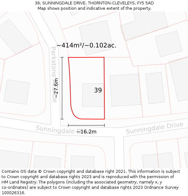39, SUNNINGDALE DRIVE, THORNTON-CLEVELEYS, FY5 5AD: Plot and title map