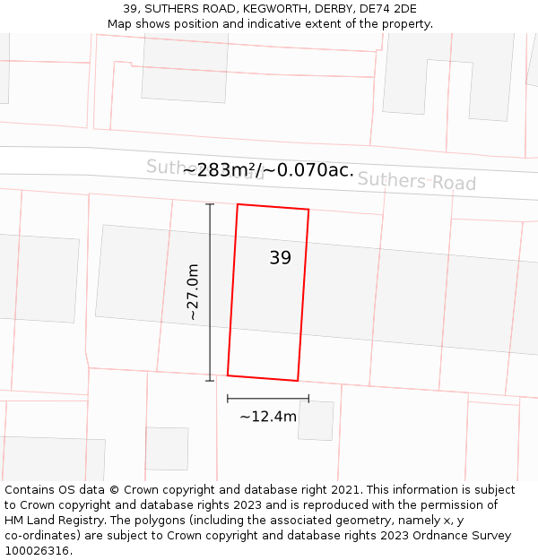 39, SUTHERS ROAD, KEGWORTH, DERBY, DE74 2DE: Plot and title map