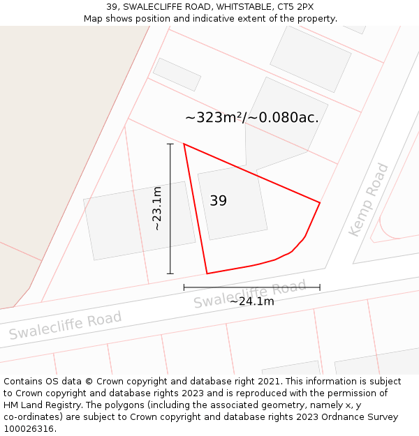 39, SWALECLIFFE ROAD, WHITSTABLE, CT5 2PX: Plot and title map
