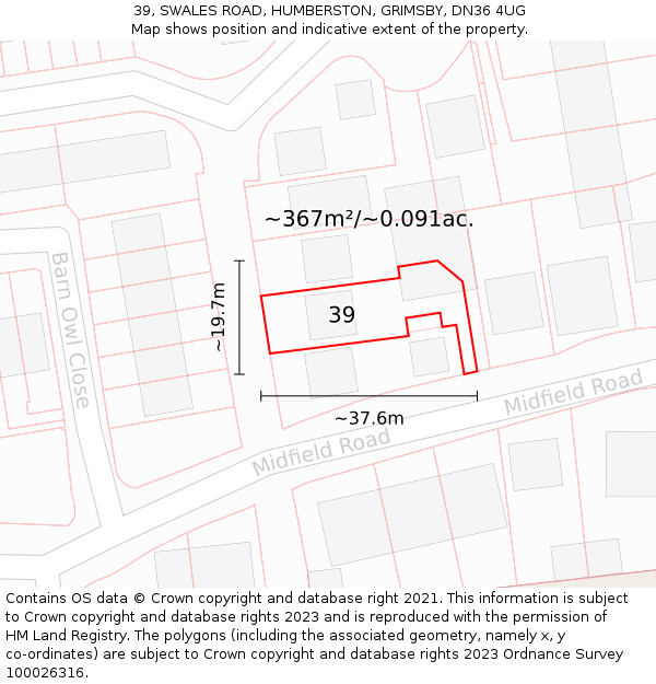 39, SWALES ROAD, HUMBERSTON, GRIMSBY, DN36 4UG: Plot and title map