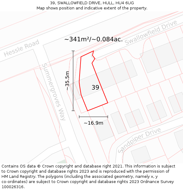 39, SWALLOWFIELD DRIVE, HULL, HU4 6UG: Plot and title map