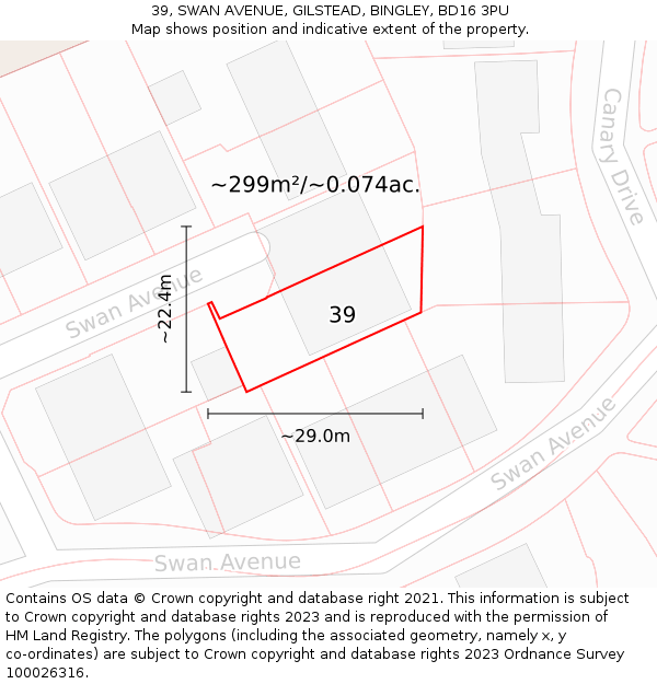 39, SWAN AVENUE, GILSTEAD, BINGLEY, BD16 3PU: Plot and title map