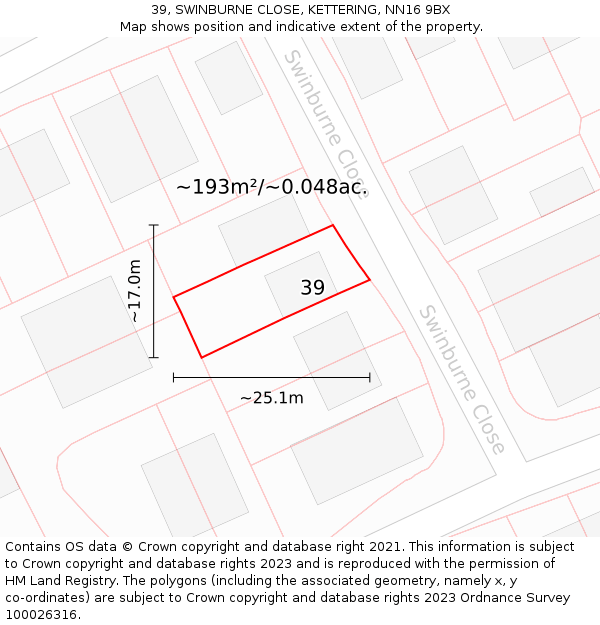 39, SWINBURNE CLOSE, KETTERING, NN16 9BX: Plot and title map
