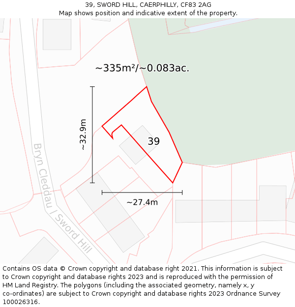 39, SWORD HILL, CAERPHILLY, CF83 2AG: Plot and title map