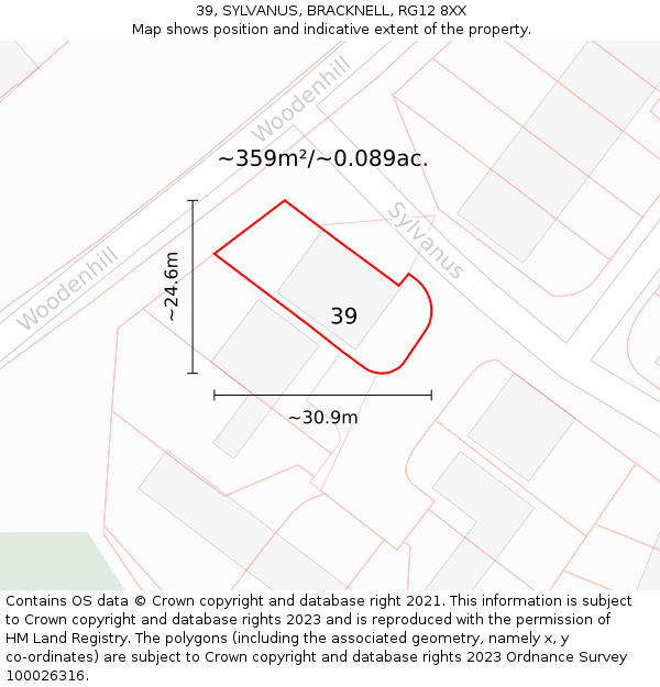 39, SYLVANUS, BRACKNELL, RG12 8XX: Plot and title map