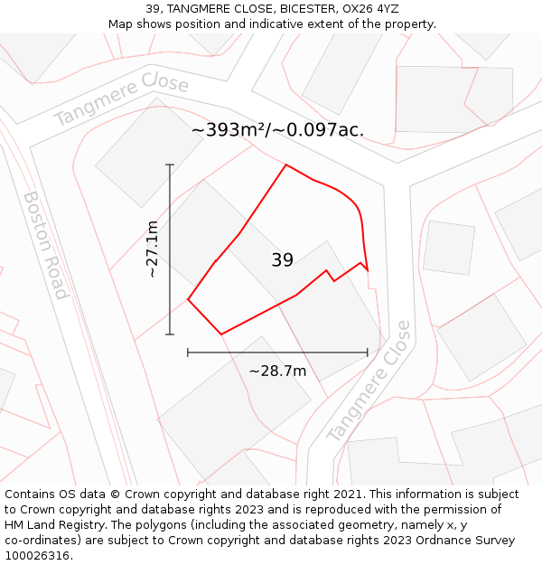 39, TANGMERE CLOSE, BICESTER, OX26 4YZ: Plot and title map