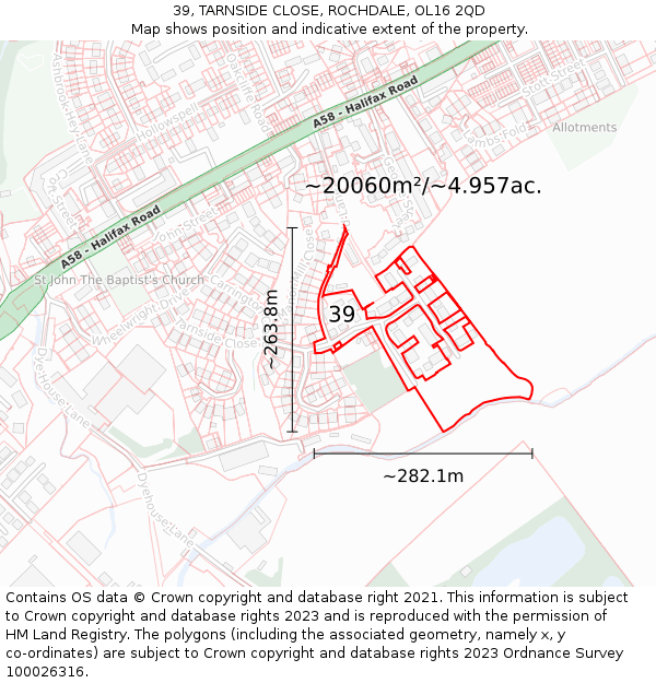 39, TARNSIDE CLOSE, ROCHDALE, OL16 2QD: Plot and title map