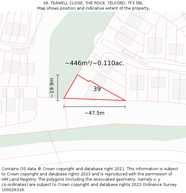 39, TEAWELL CLOSE, THE ROCK, TELFORD, TF3 5BL: Plot and title map